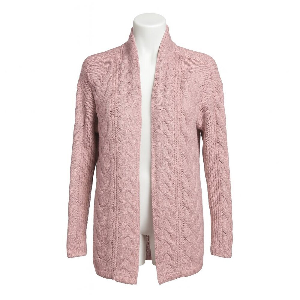 Nine West Dusty Rose Cable Knit Open-Front Cardigan Sweater, Size L Cottagecore